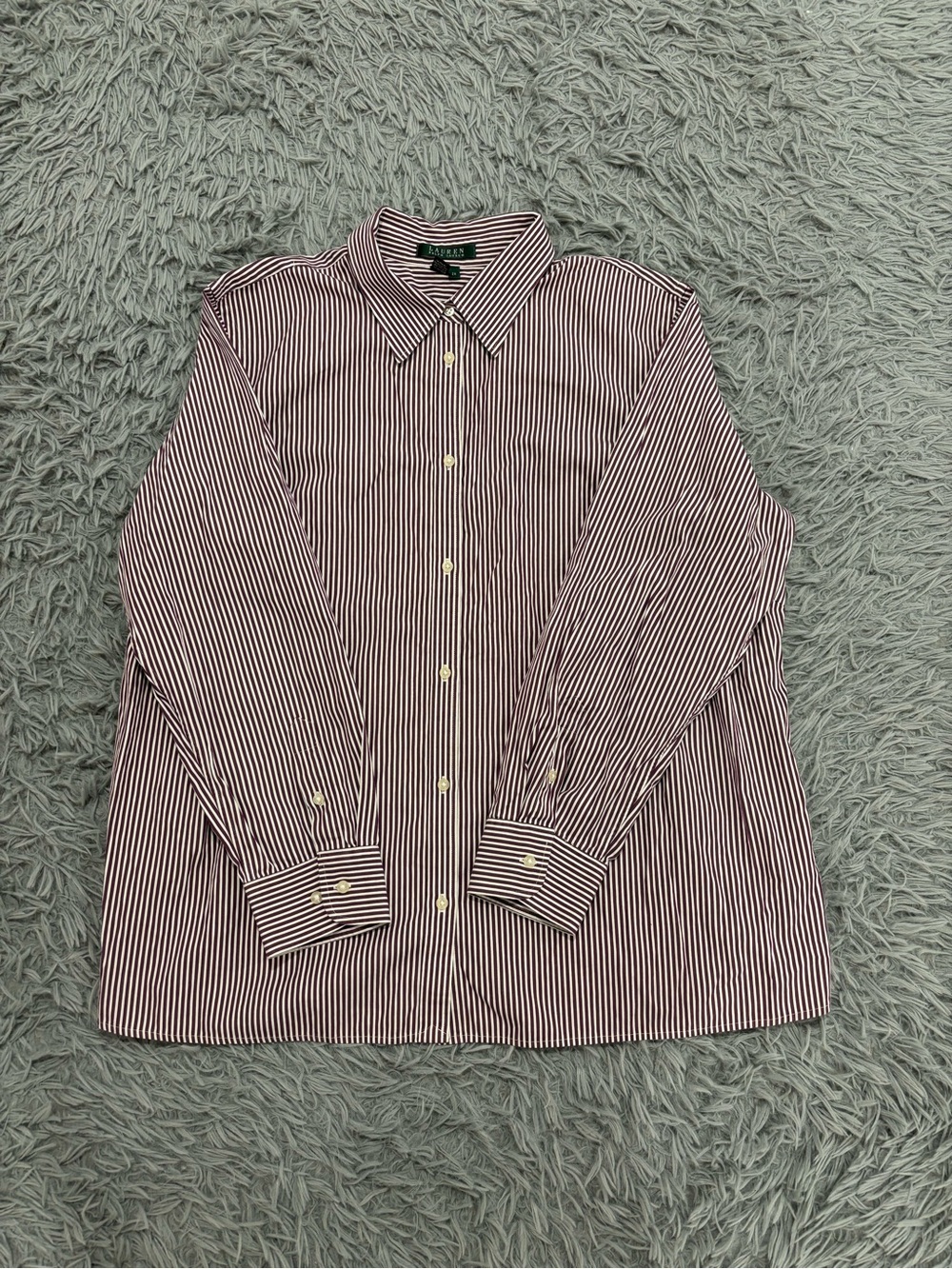 Lauren Ralph Lauren Button Up Shirt Women’s 2XL Maroon Stripe 100% Cotton Blouse